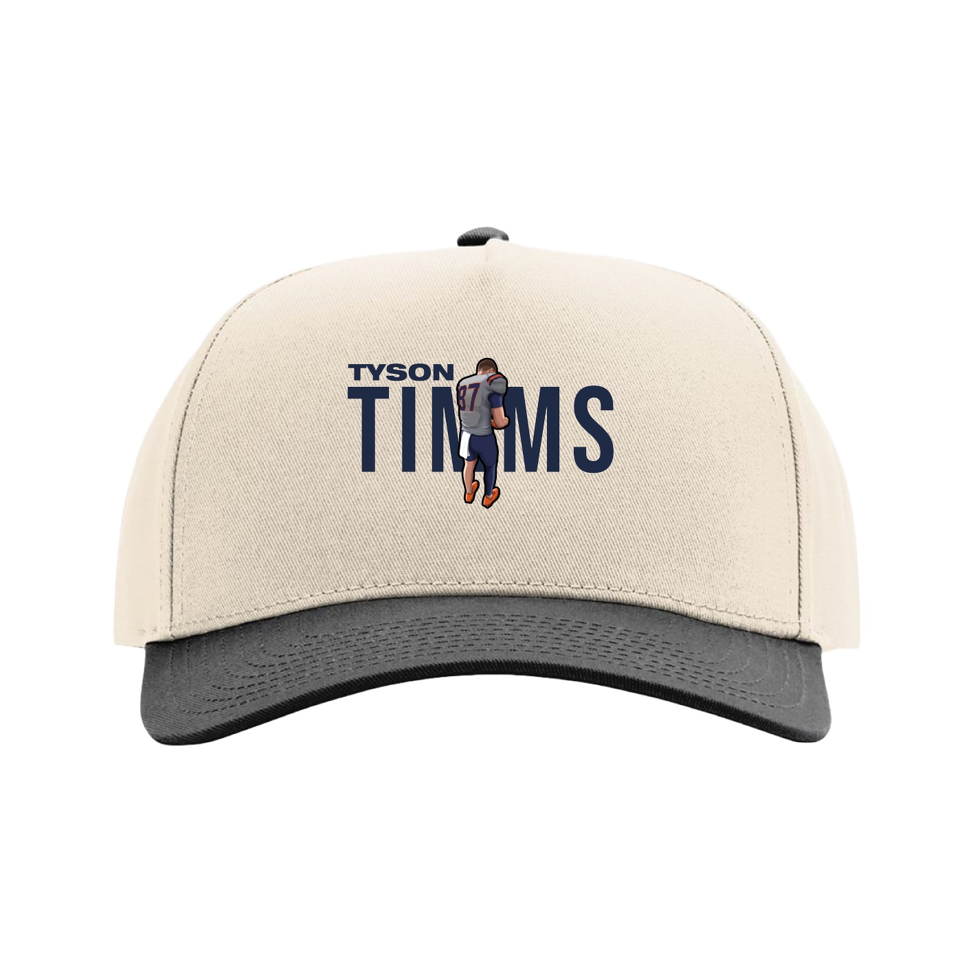 Full Fabric Five-Panel Champ Cap — Player Name in Cream/Black