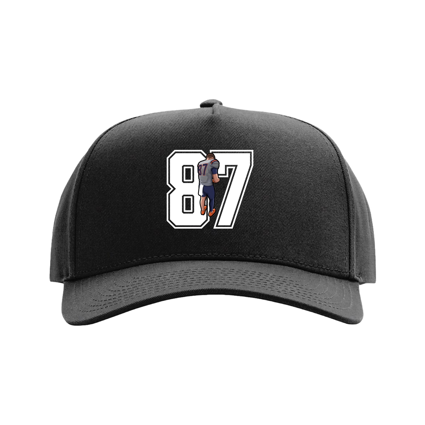 Full Fabric Five-Panel Champ Cap — Number in Black