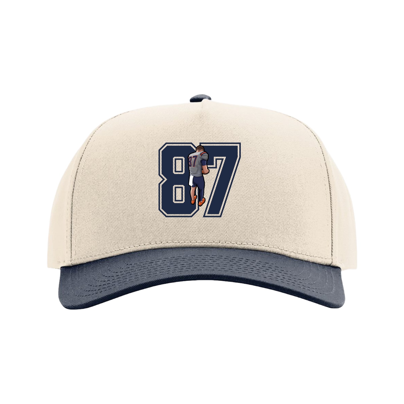 Full Fabric Five-Panel Champ Cap — Number in Cream/Navy