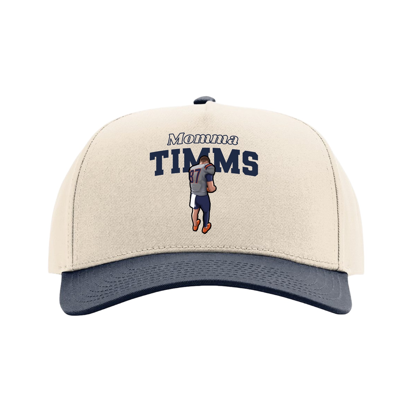 Full Fabric Five-Panel Champ Cap — Mothers Day Block in Cream/Navy