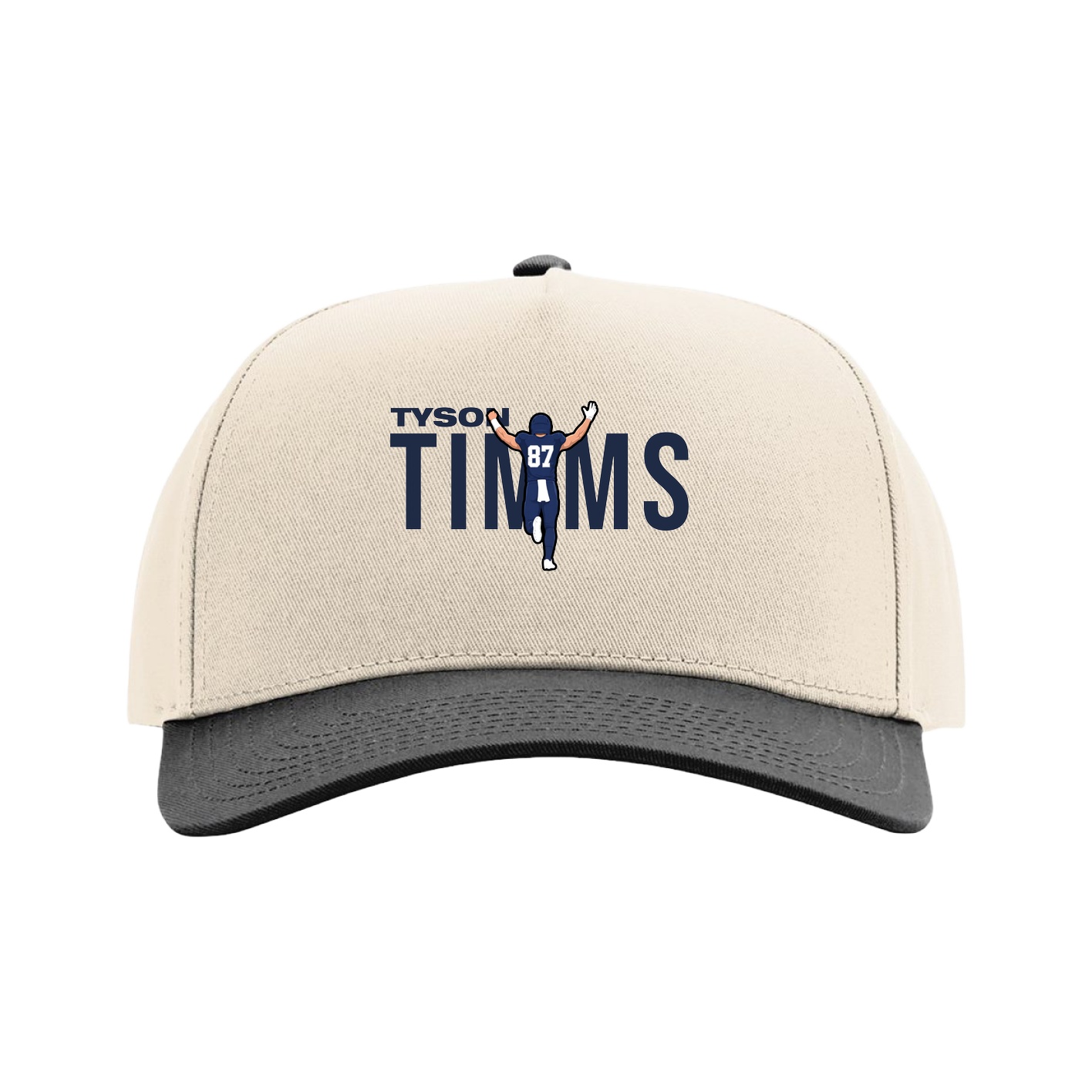 Full Fabric Five-Panel Champ Cap — Player Name in Cream/Black