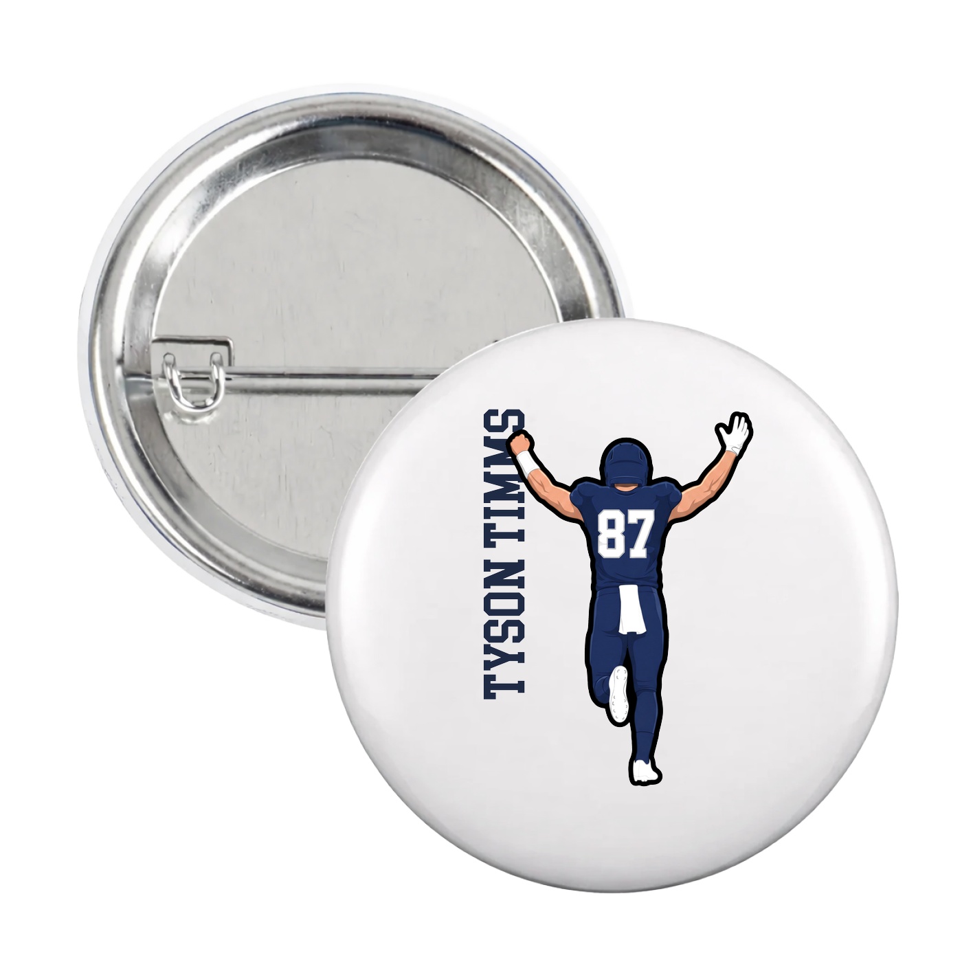 Game Day Button — Name Vertical in White