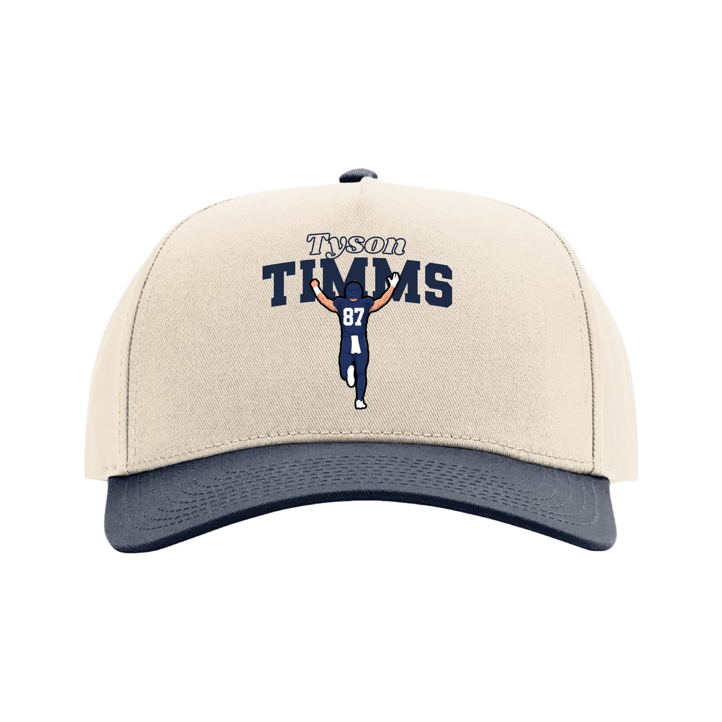 Full Fabric Five-Panel Champ Cap — Name Arch in Cream/Navy