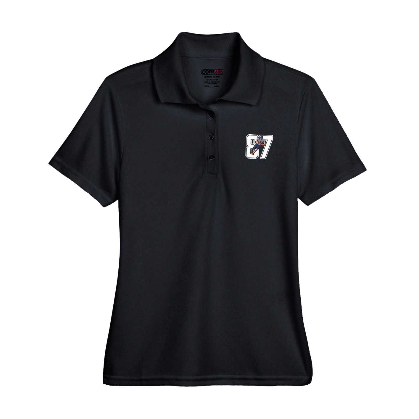 Womens Performance Polo — Number in Black