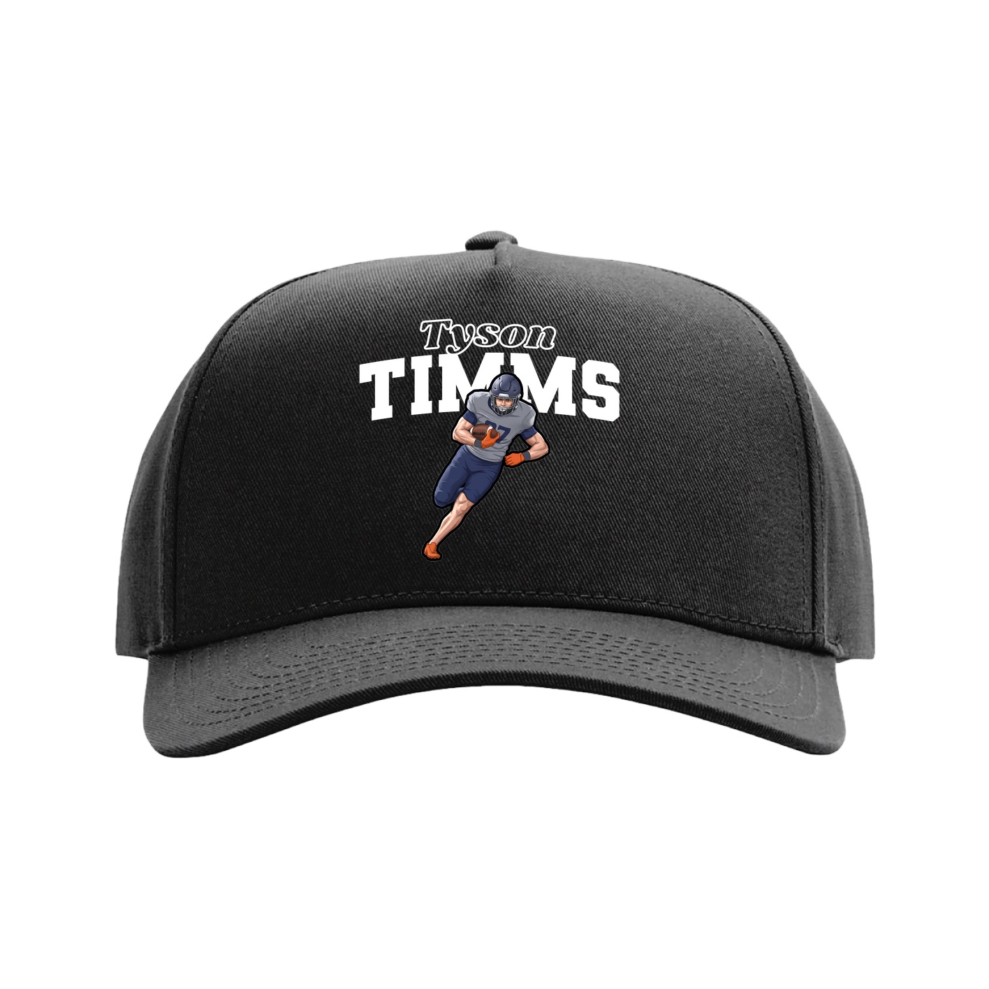 Full Fabric Five-Panel Champ Cap — Name Arch in Black