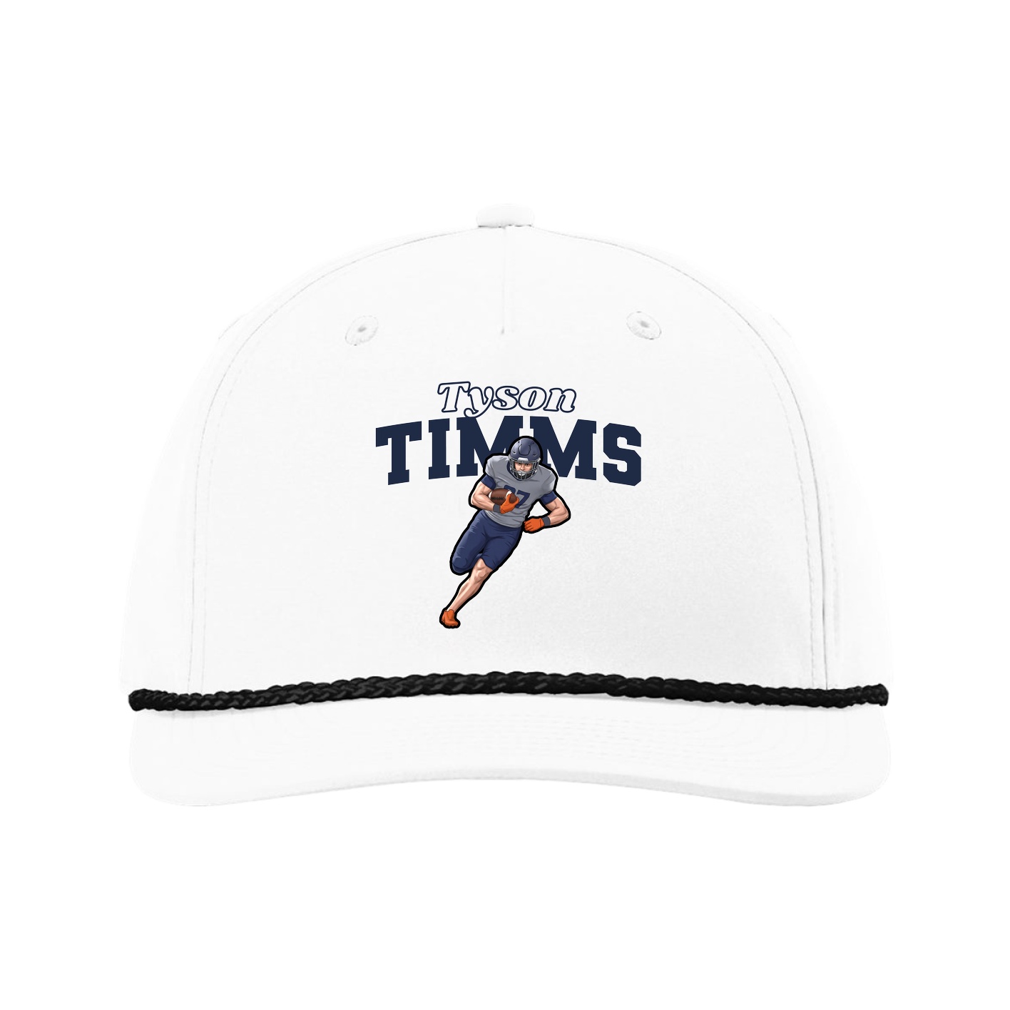 Five-Panel Classic Rope Cap — Name Arch in White