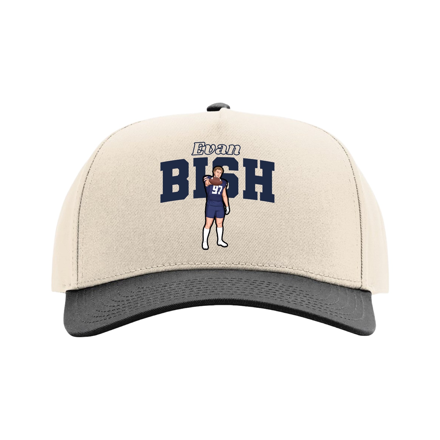 Full Fabric Five-Panel Champ Cap — Name Arch in Cream/Black