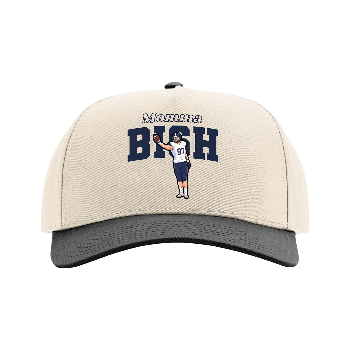 Full Fabric Five-Panel Champ Cap — Mothers Day Block in Cream/Black