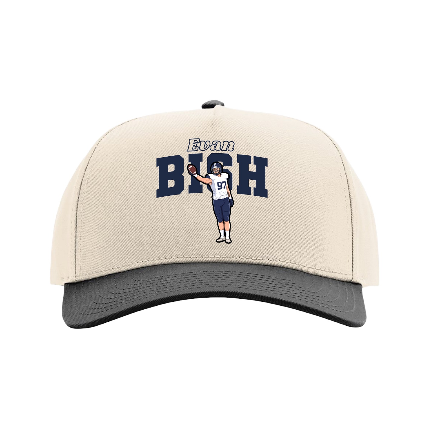 Full Fabric Five-Panel Champ Cap — Name Arch in Cream/Black