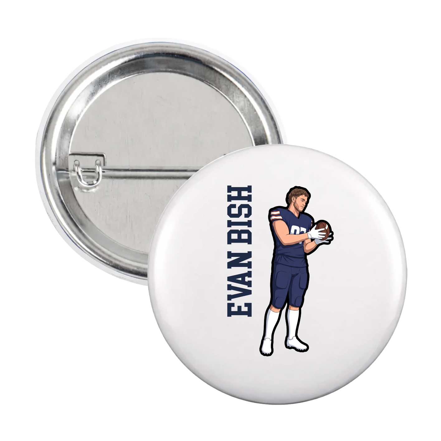 Game Day Button — Name Vertical in White