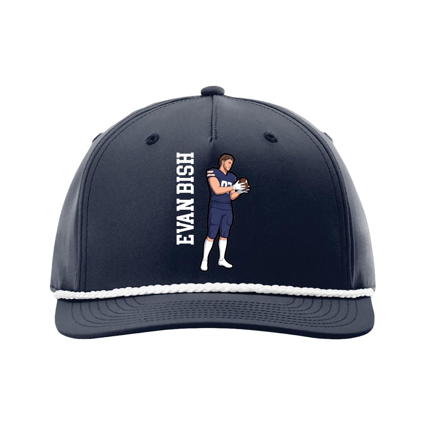 Five-Panel Classic Rope Cap — Name Vertical in Navy