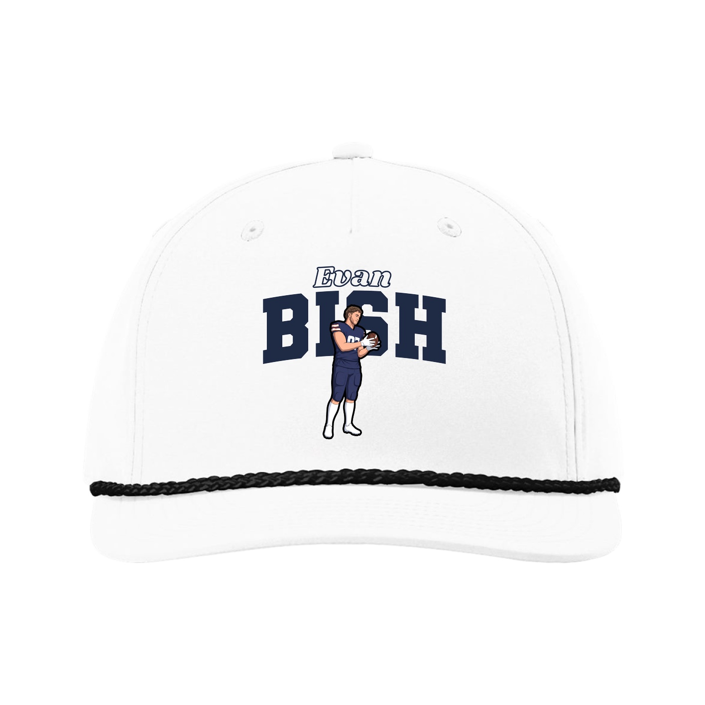 Five-Panel Classic Rope Cap — Name Arch in White
