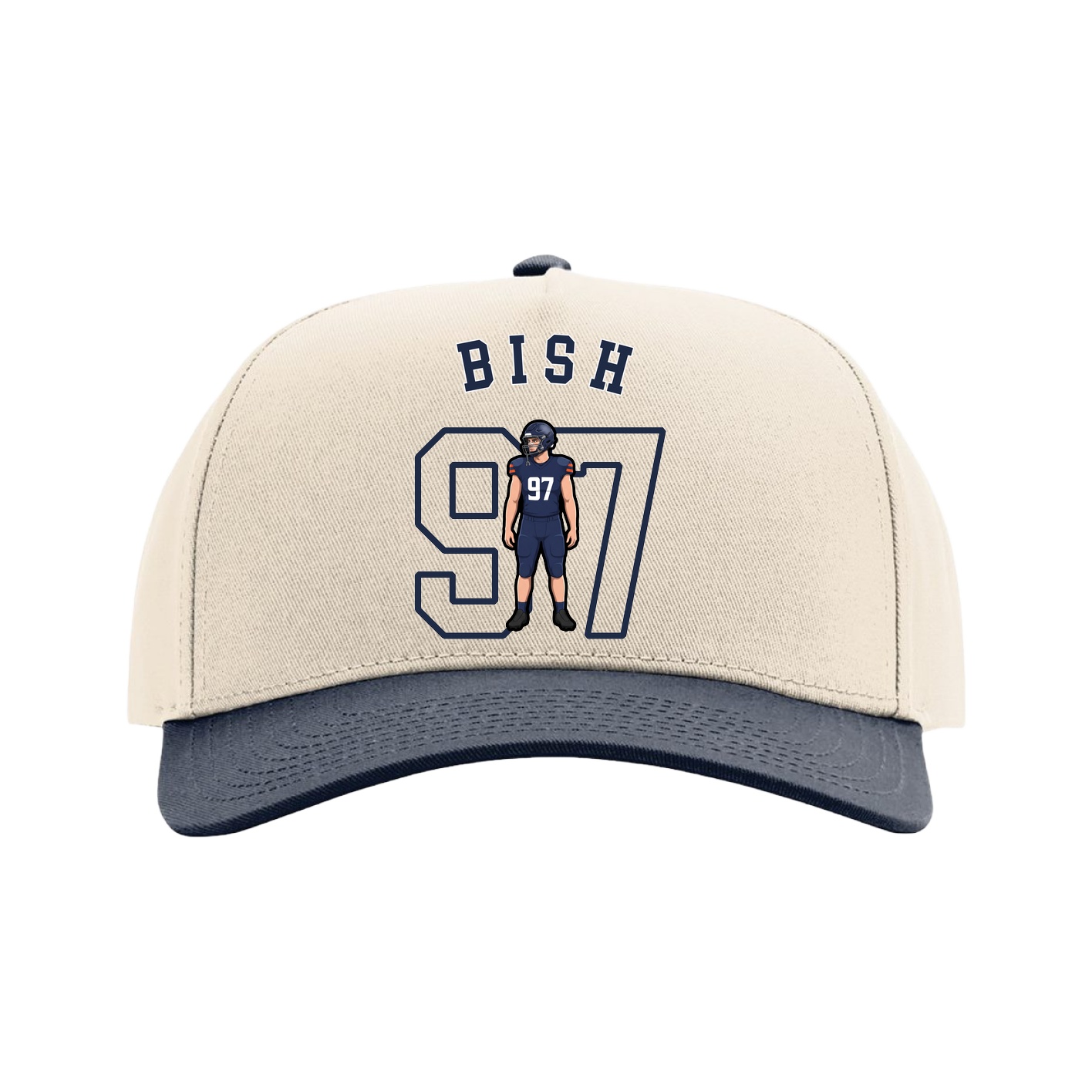 Full Fabric Five-Panel Champ Cap — Shirsey Arch in Cream/Navy