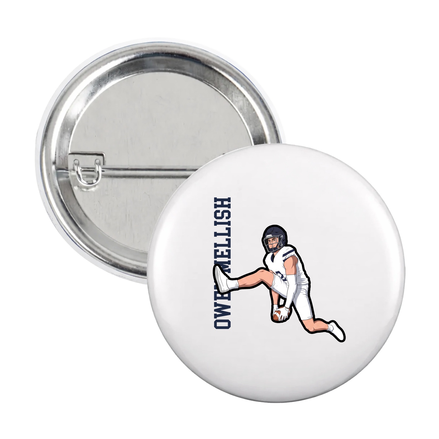 Game Day Button — Name Vertical in White
