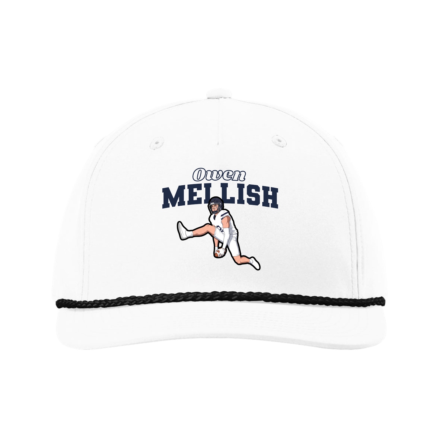 Five-Panel Classic Rope Cap — Name Arch in White