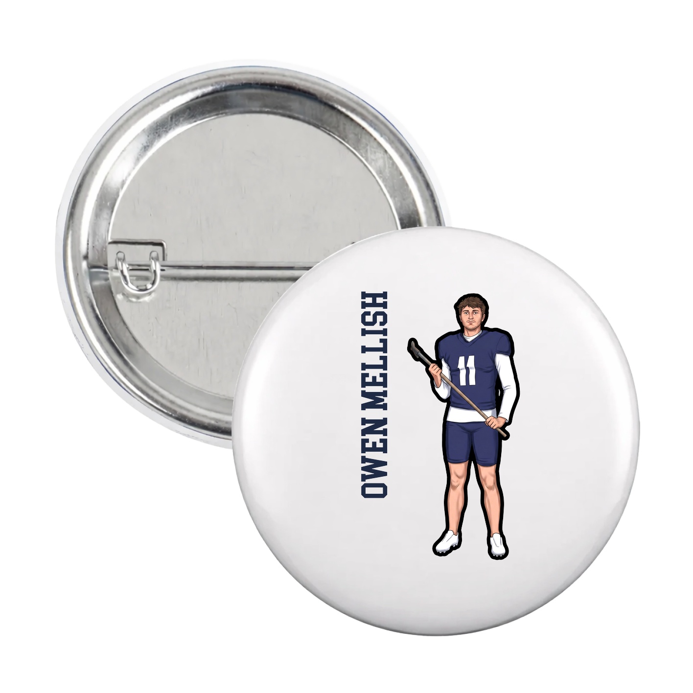 Game Day Button — Name Vertical in White