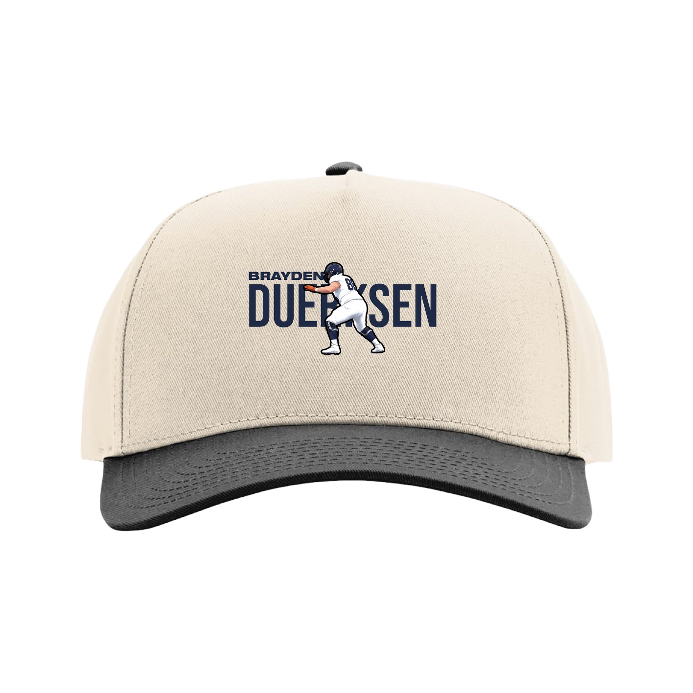 Full Fabric Five-Panel Champ Cap — Player Name in Cream/Black