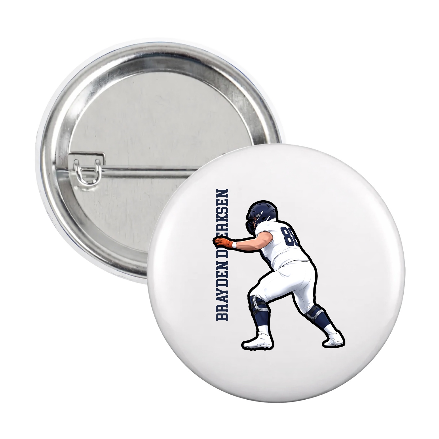 Game Day Button — Name Vertical in White