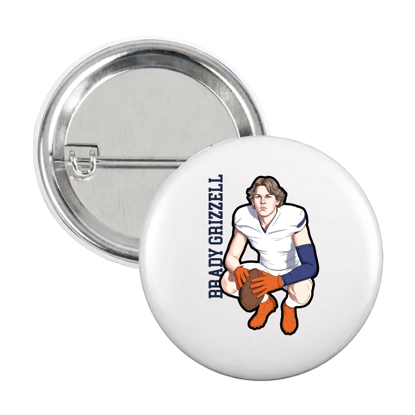 Game Day Button — Name Vertical in White
