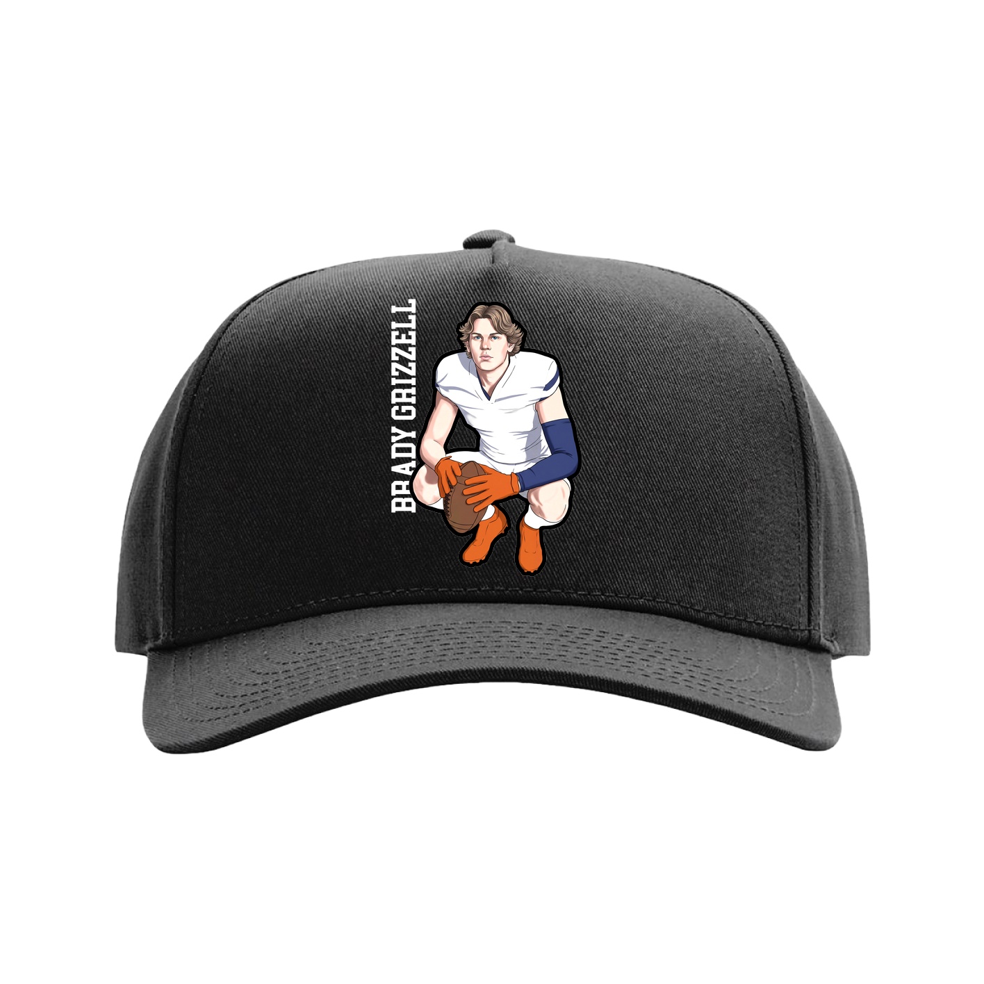 Full Fabric Five-Panel Champ Cap — Name Vertical in Black