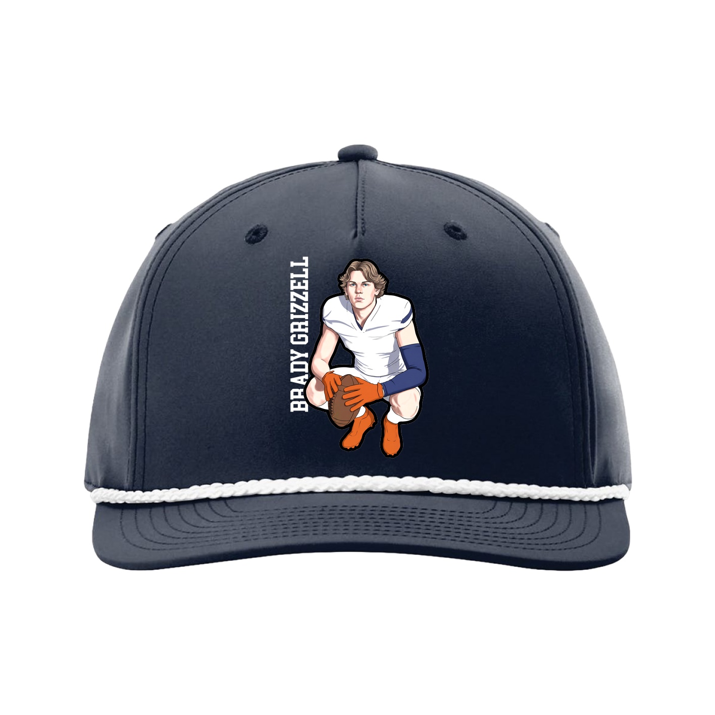 Five-Panel Classic Rope Cap — Name Vertical in Navy
