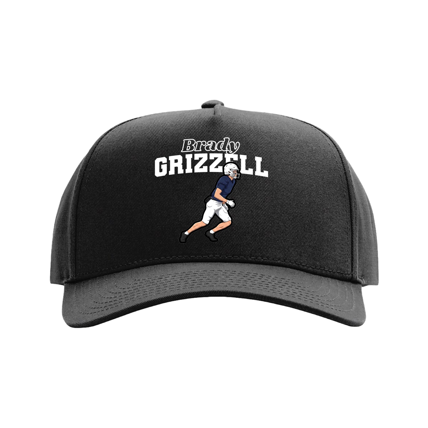 Full Fabric Five-Panel Champ Cap — Name Arch in Black