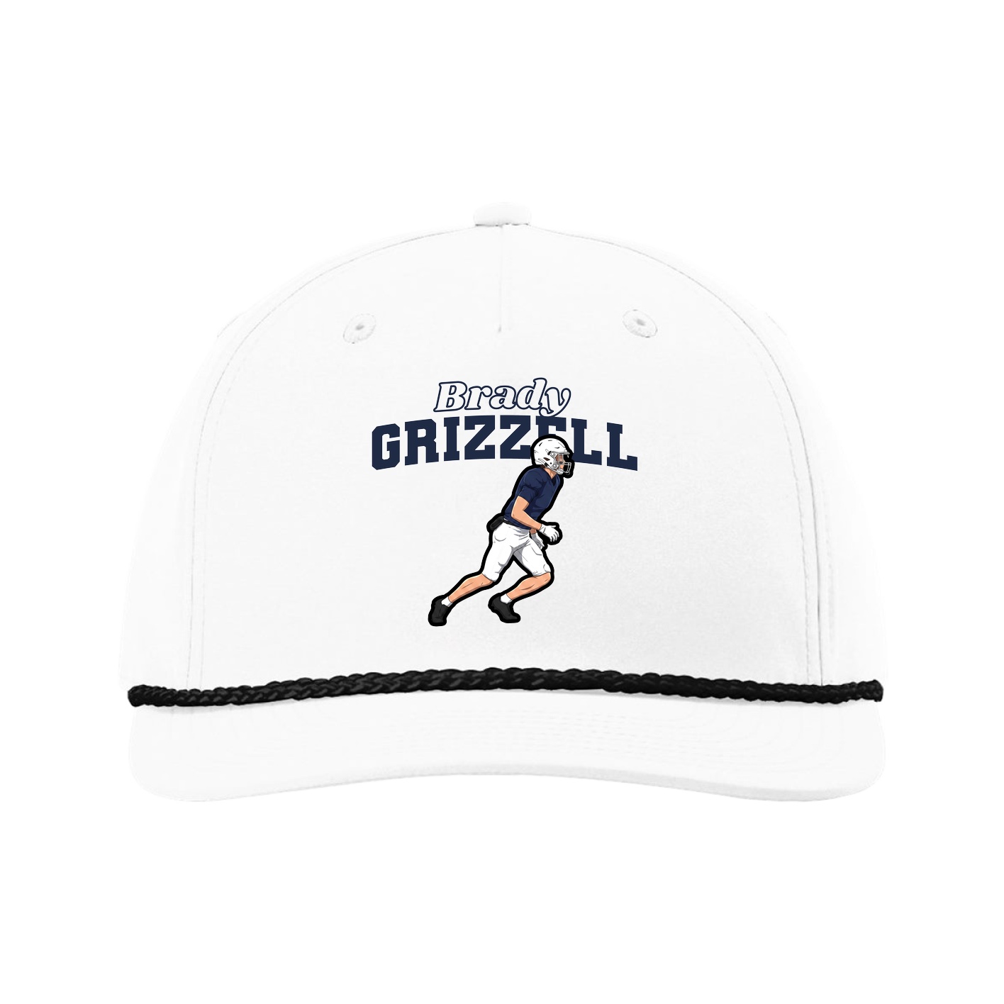 Five-Panel Classic Rope Cap — Name Arch in White