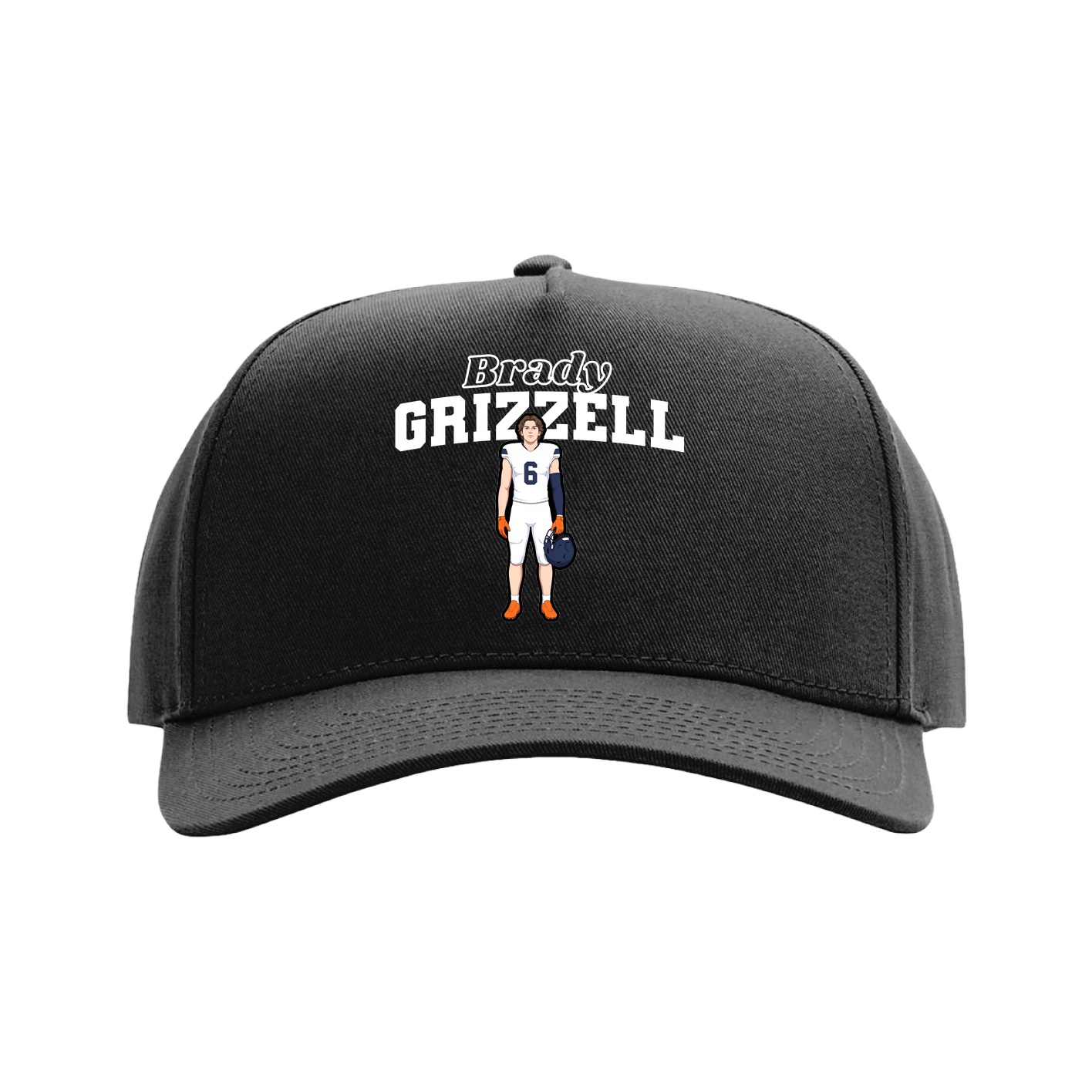 Full Fabric Five-Panel Champ Cap — Name Arch in Black