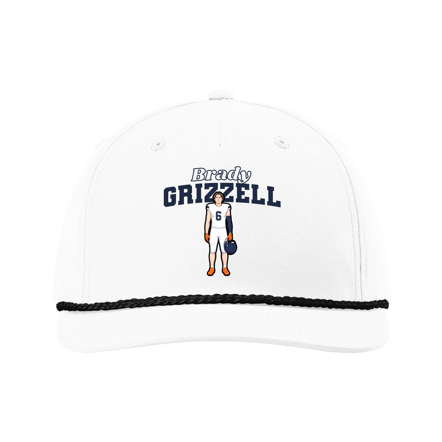 Five-Panel Classic Rope Cap — Name Arch in White