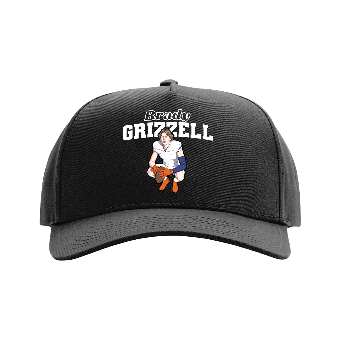 Full Fabric Five-Panel Champ Cap — Name Arch in Black