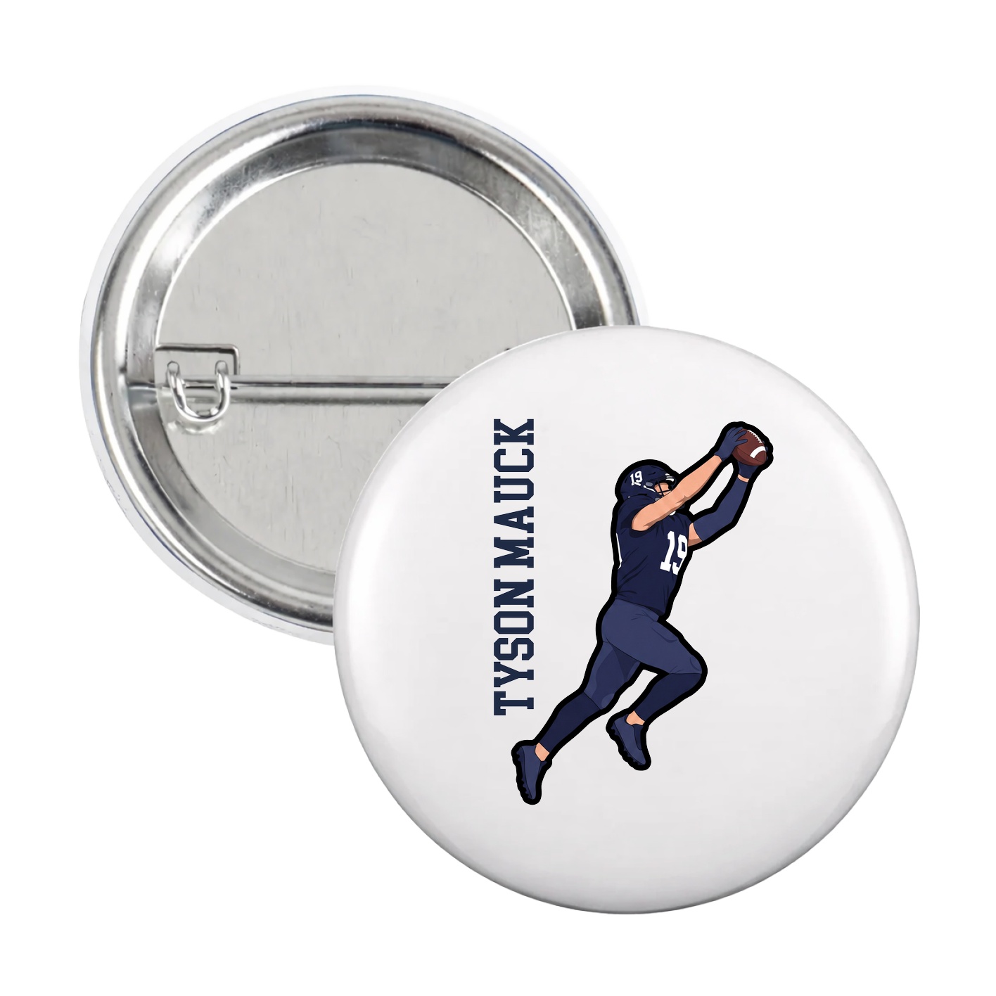 Game Day Button — Name Vertical in White