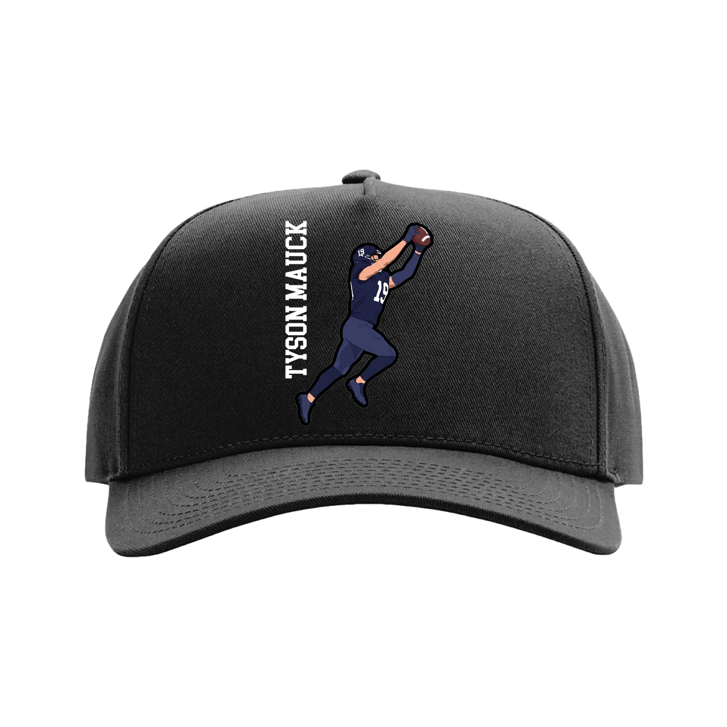 Full Fabric Five-Panel Champ Cap — Name Vertical in Black