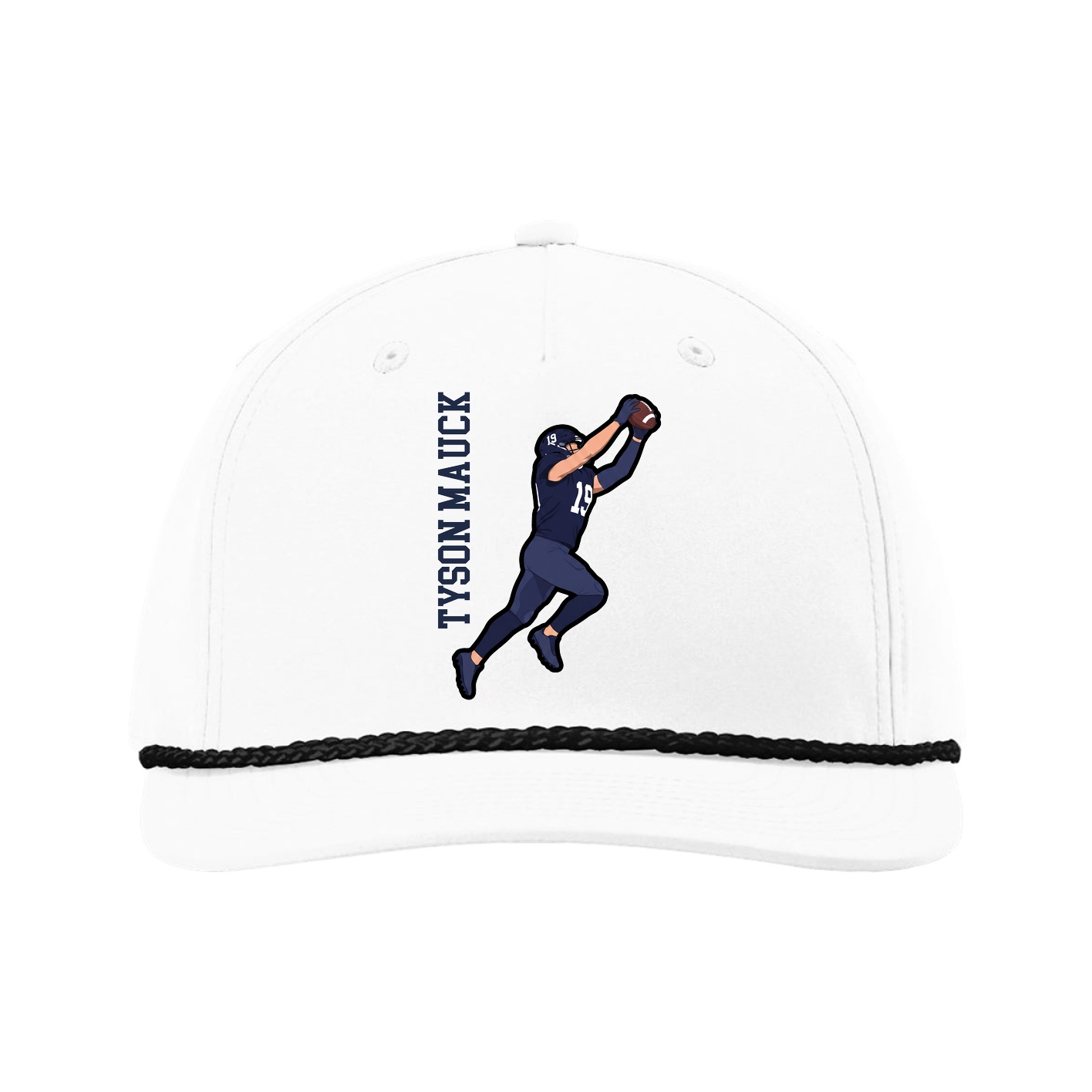 Five-Panel Classic Rope Cap — Name Vertical in White