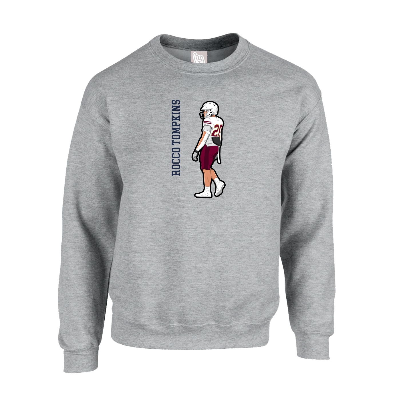 Fleece Crew — Name Vertical in Grey