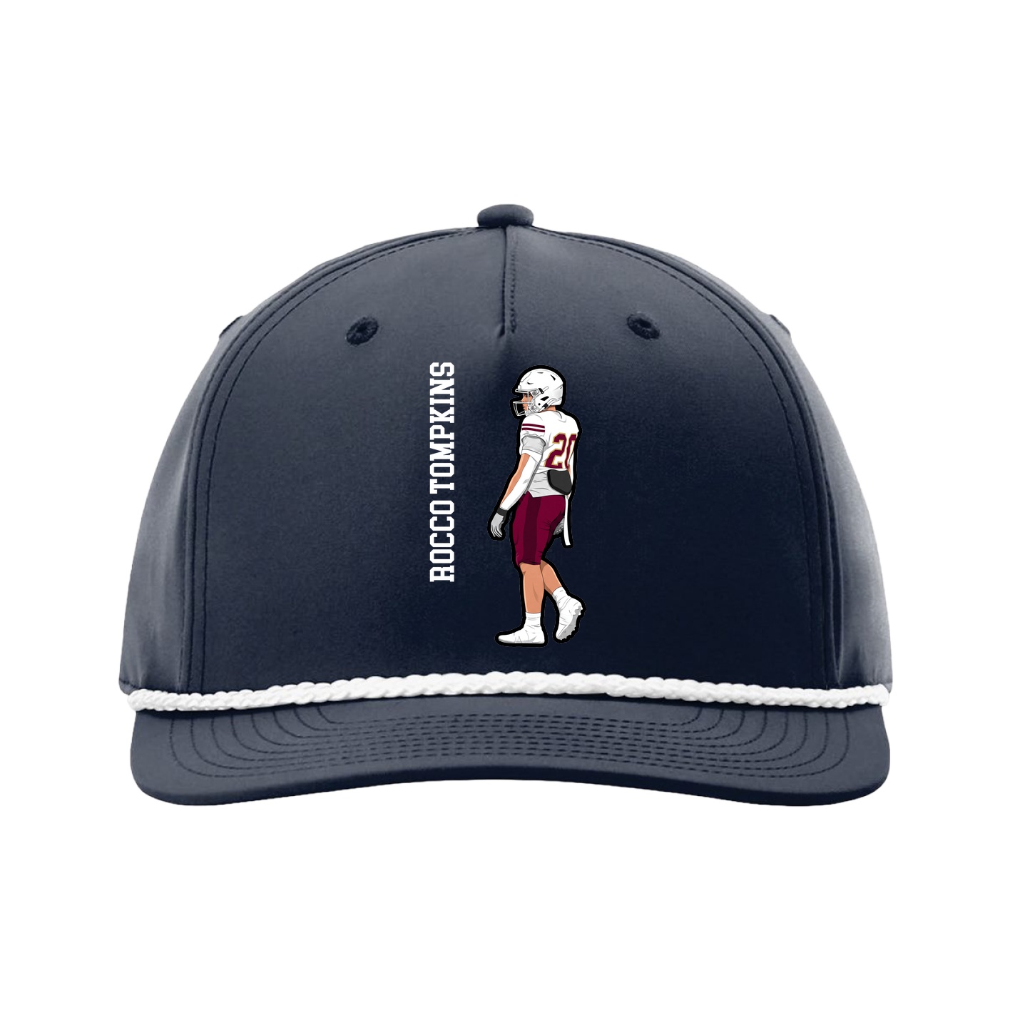 Five-Panel Classic Rope Cap — Name Vertical in Navy