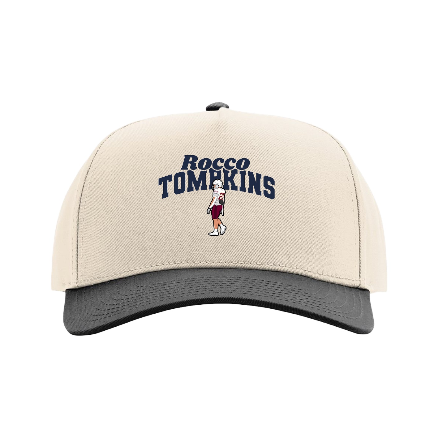 Full Fabric Five-Panel Champ Cap — Signature Arch in Cream/Black