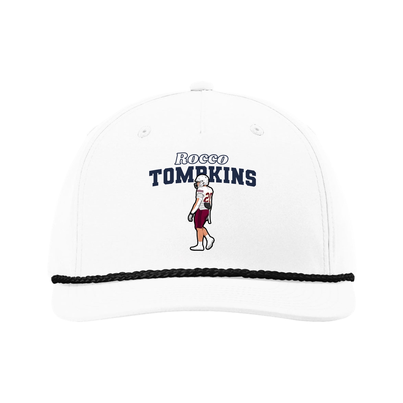 Five-Panel Classic Rope Cap — Name Arch in White