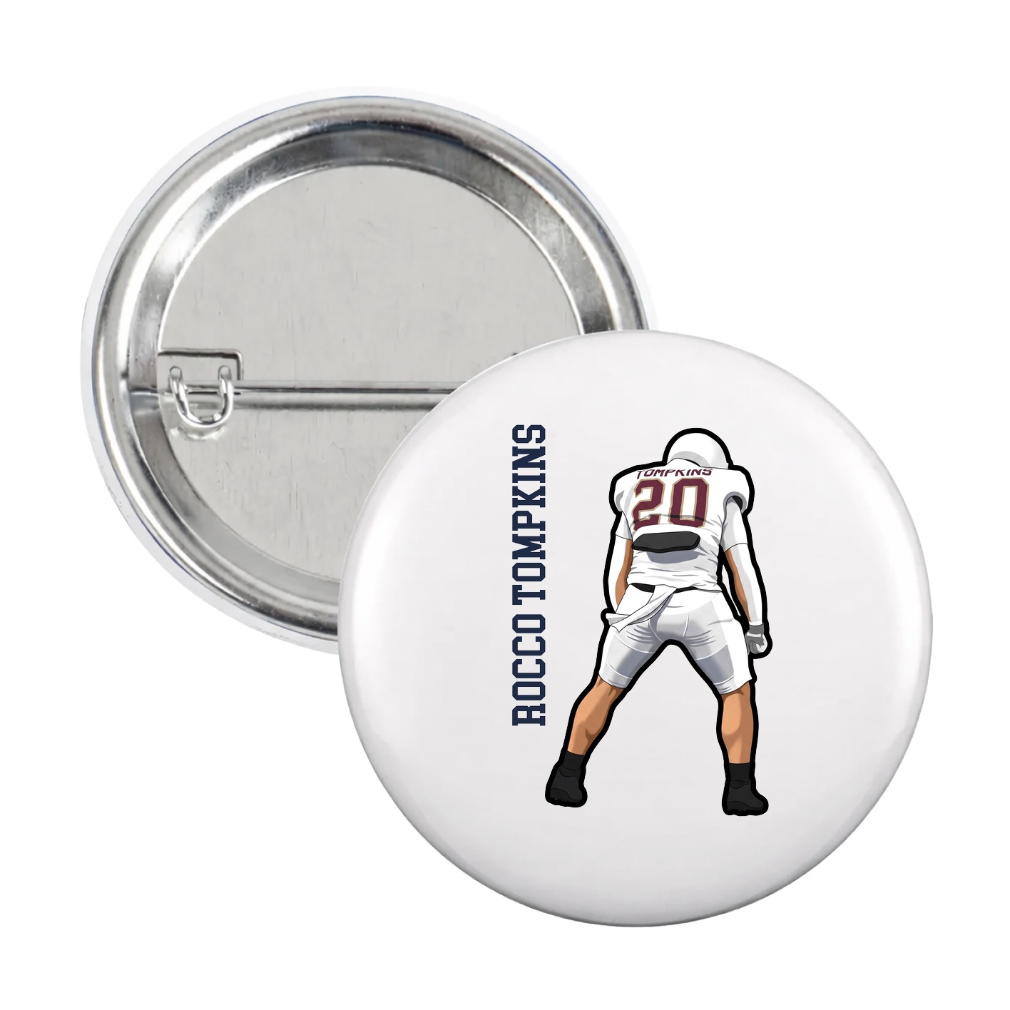 Game Day Button — Name Vertical in White