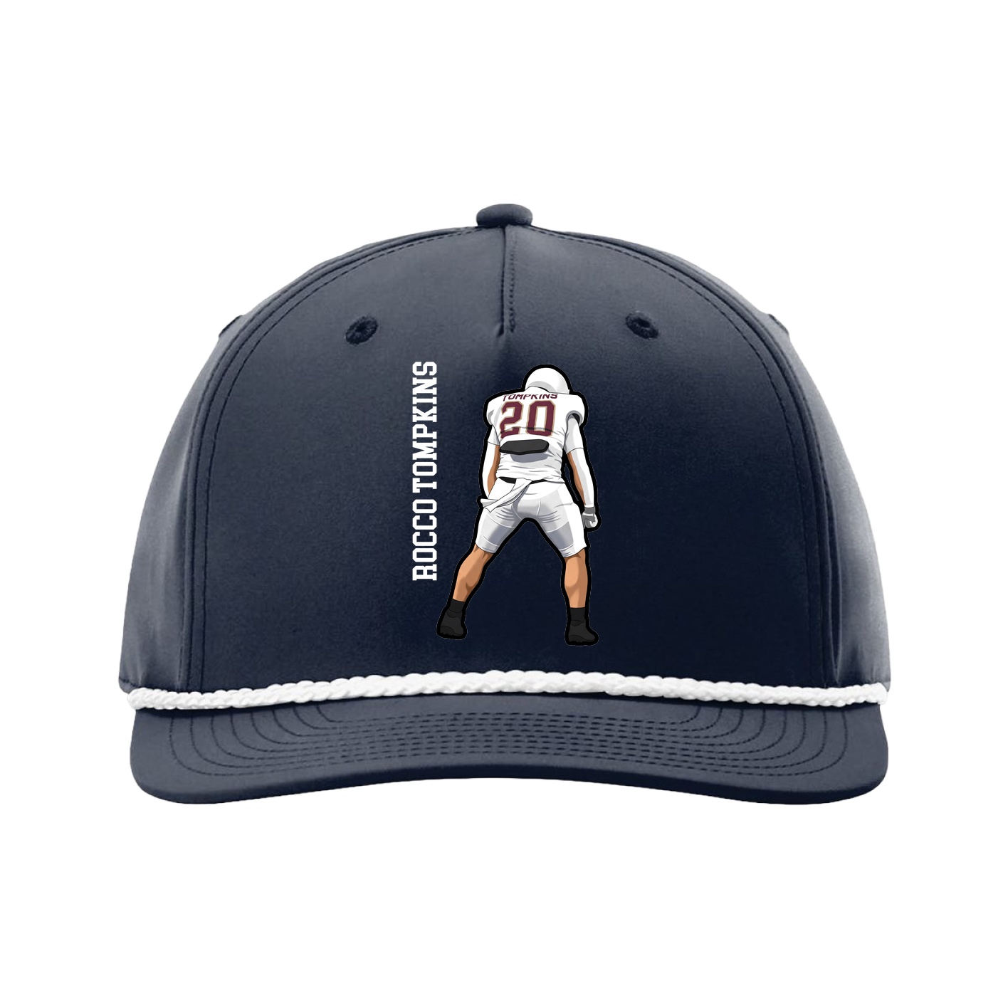 Five-Panel Classic Rope Cap — Name Vertical in Navy