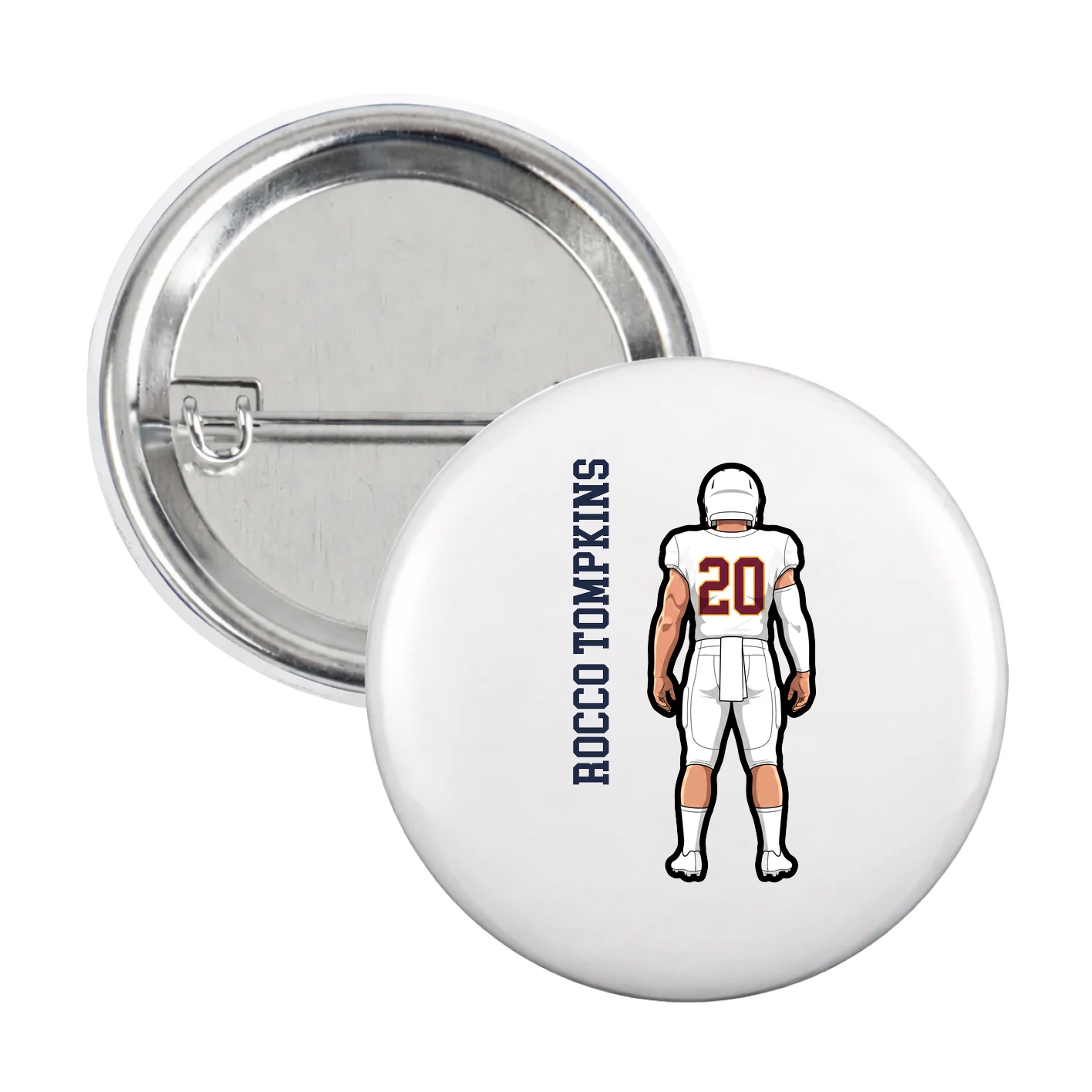 Game Day Button — Name Vertical in White