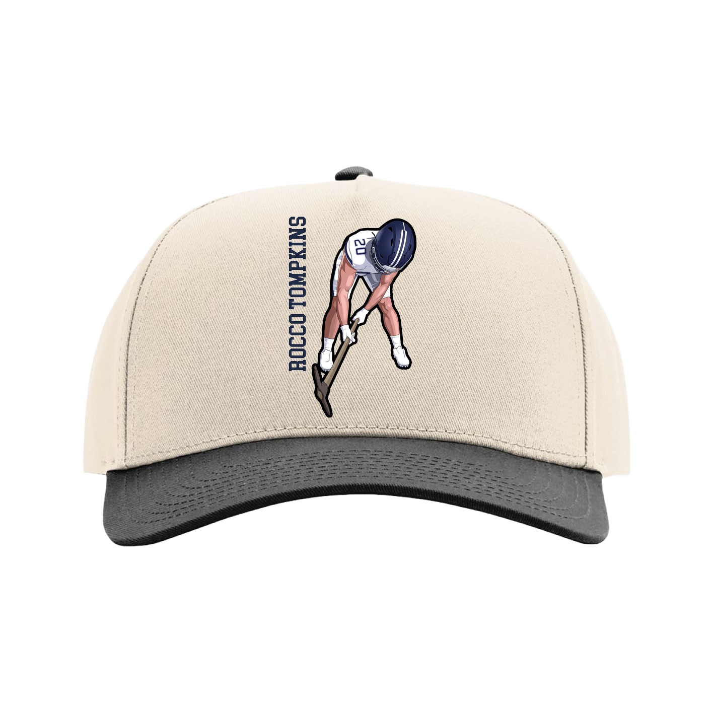 Full Fabric Five-Panel Champ Cap — Name Vertical in Cream/Black