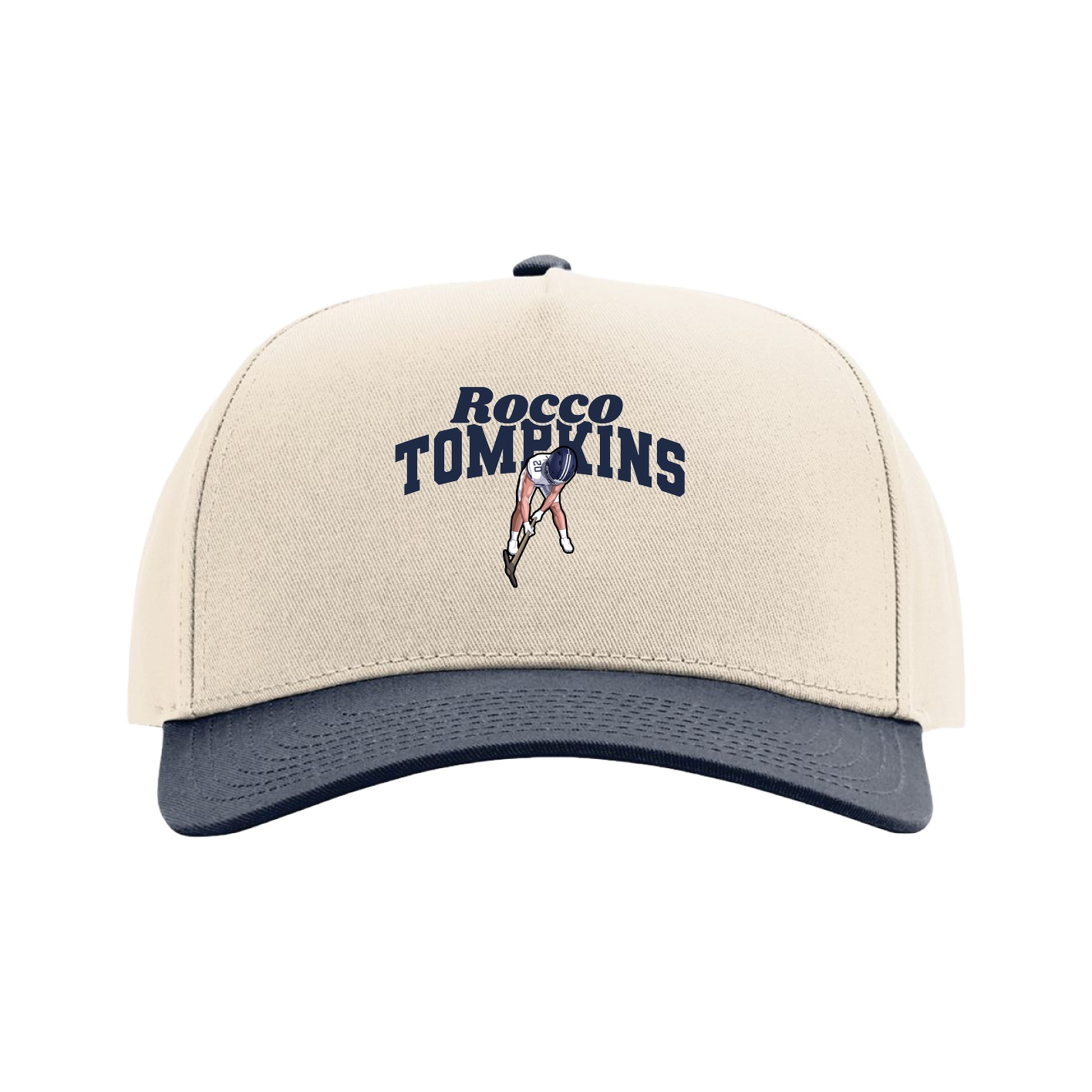 Full Fabric Five-Panel Champ Cap — Signature Arch in Cream/Navy