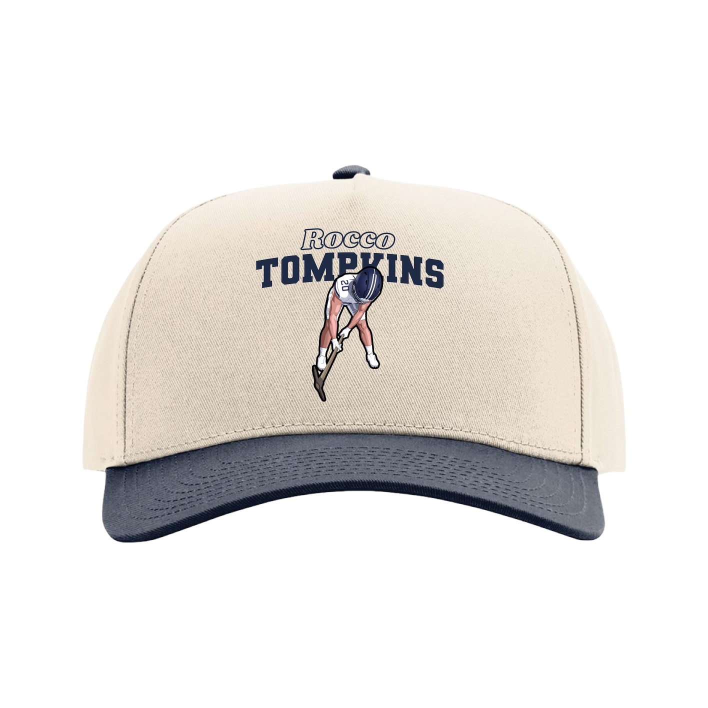 Full Fabric Five-Panel Champ Cap — Name Arch in Cream/Navy