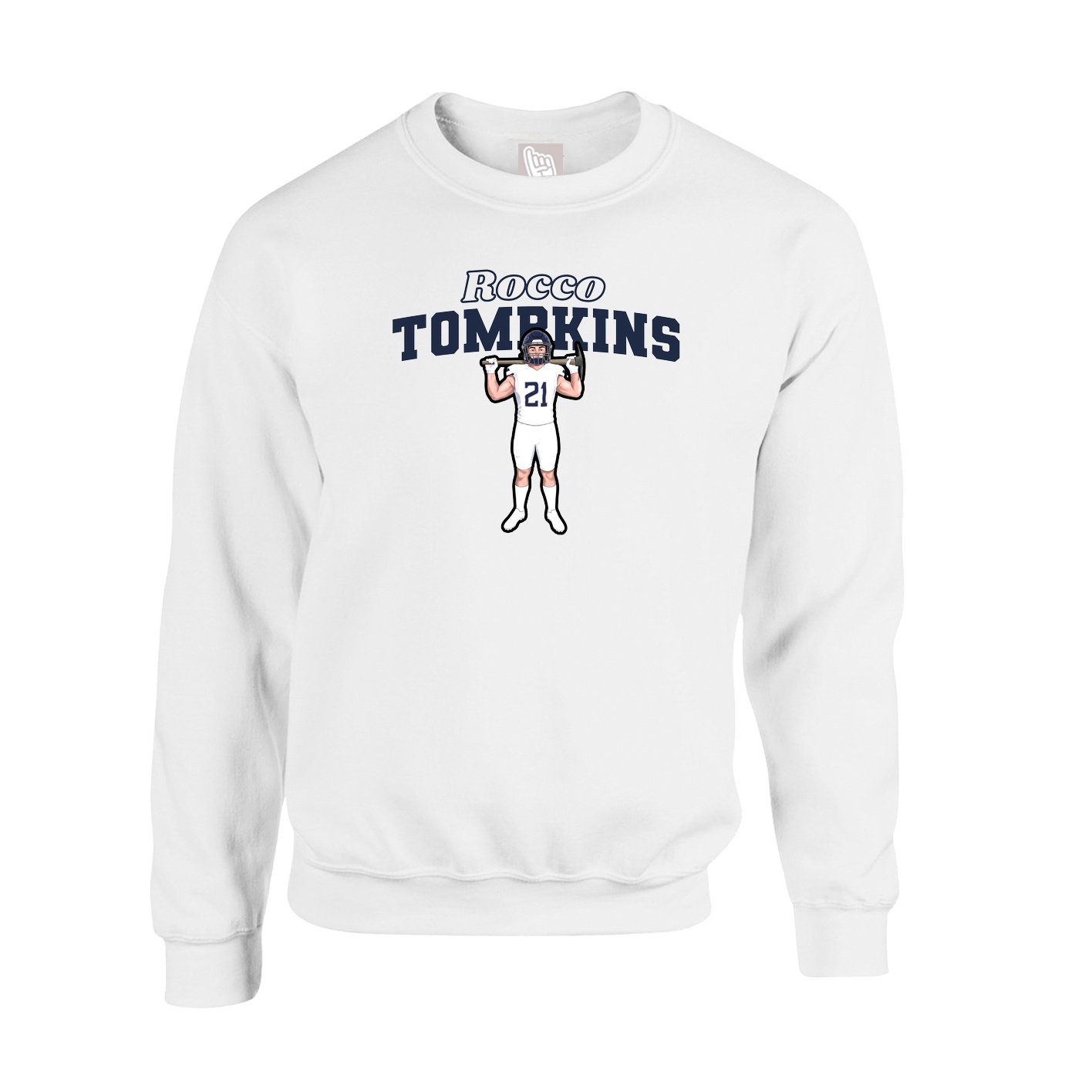Fleece Crew — Name Arch in White