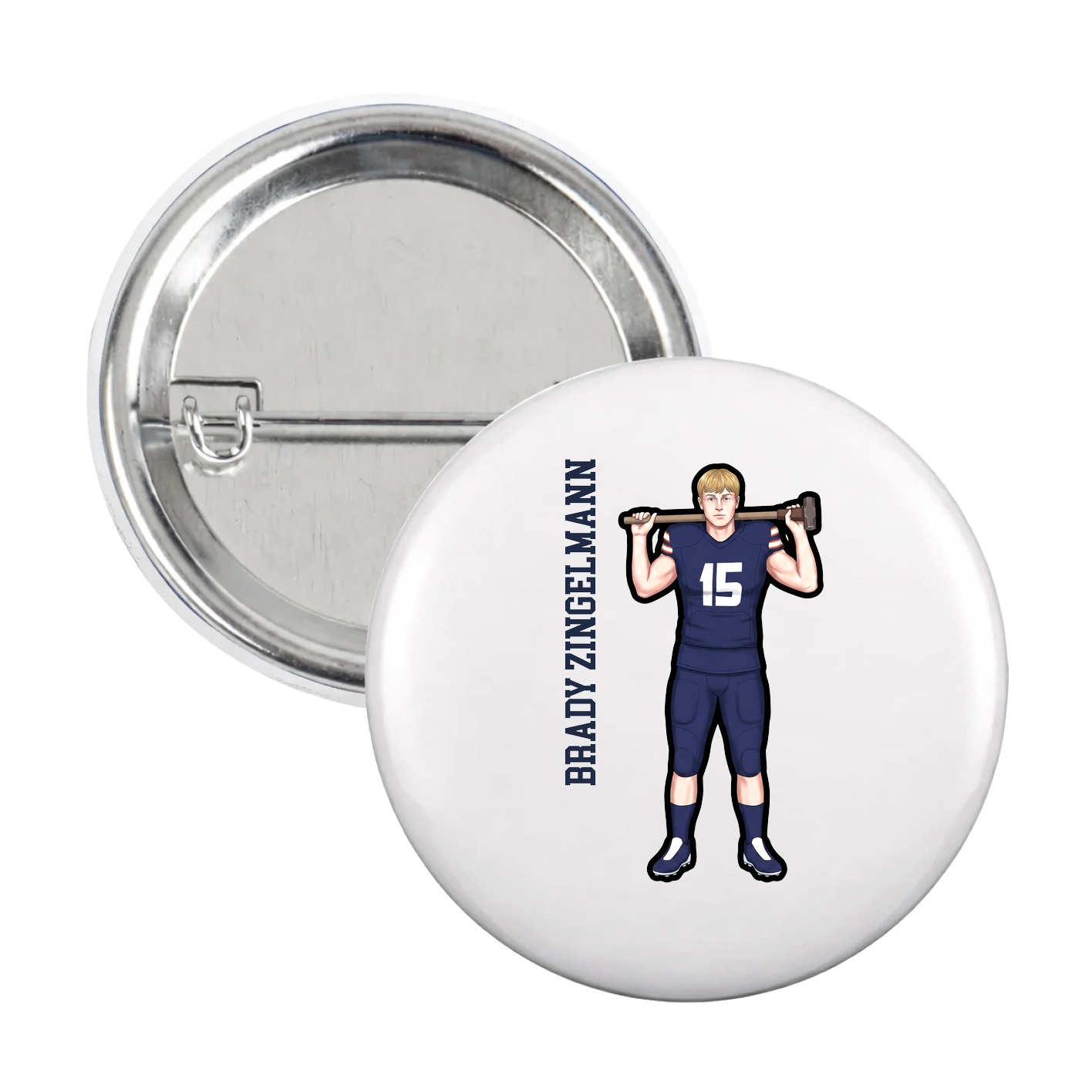 Game Day Button — Name Vertical in White