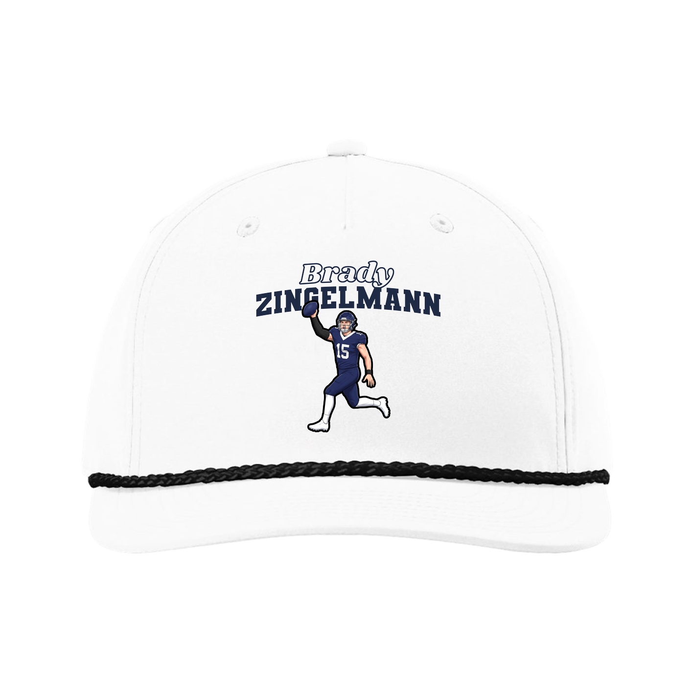 Five-Panel Classic Rope Cap — Name Arch in White
