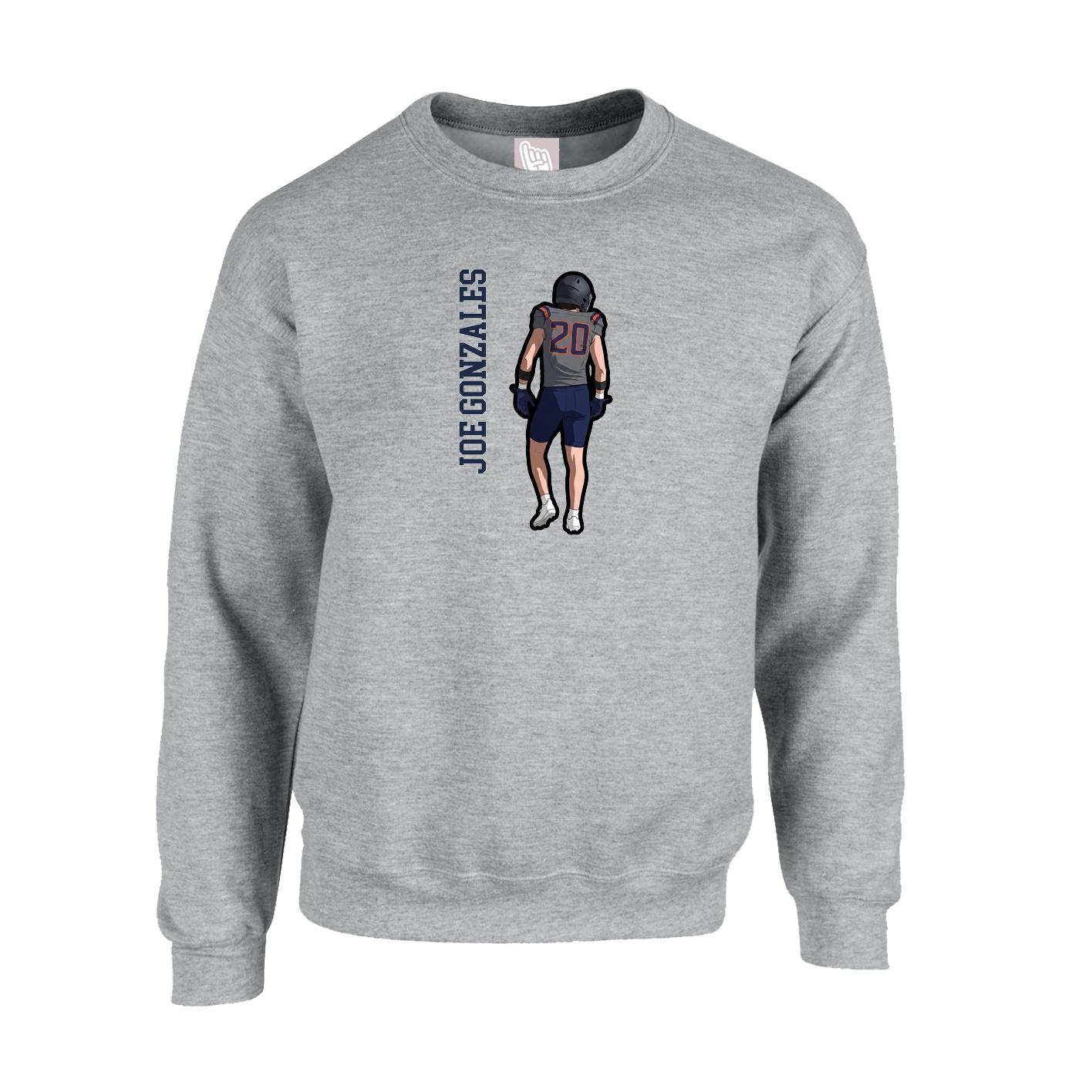 Fleece Crew — Name Vertical in Grey