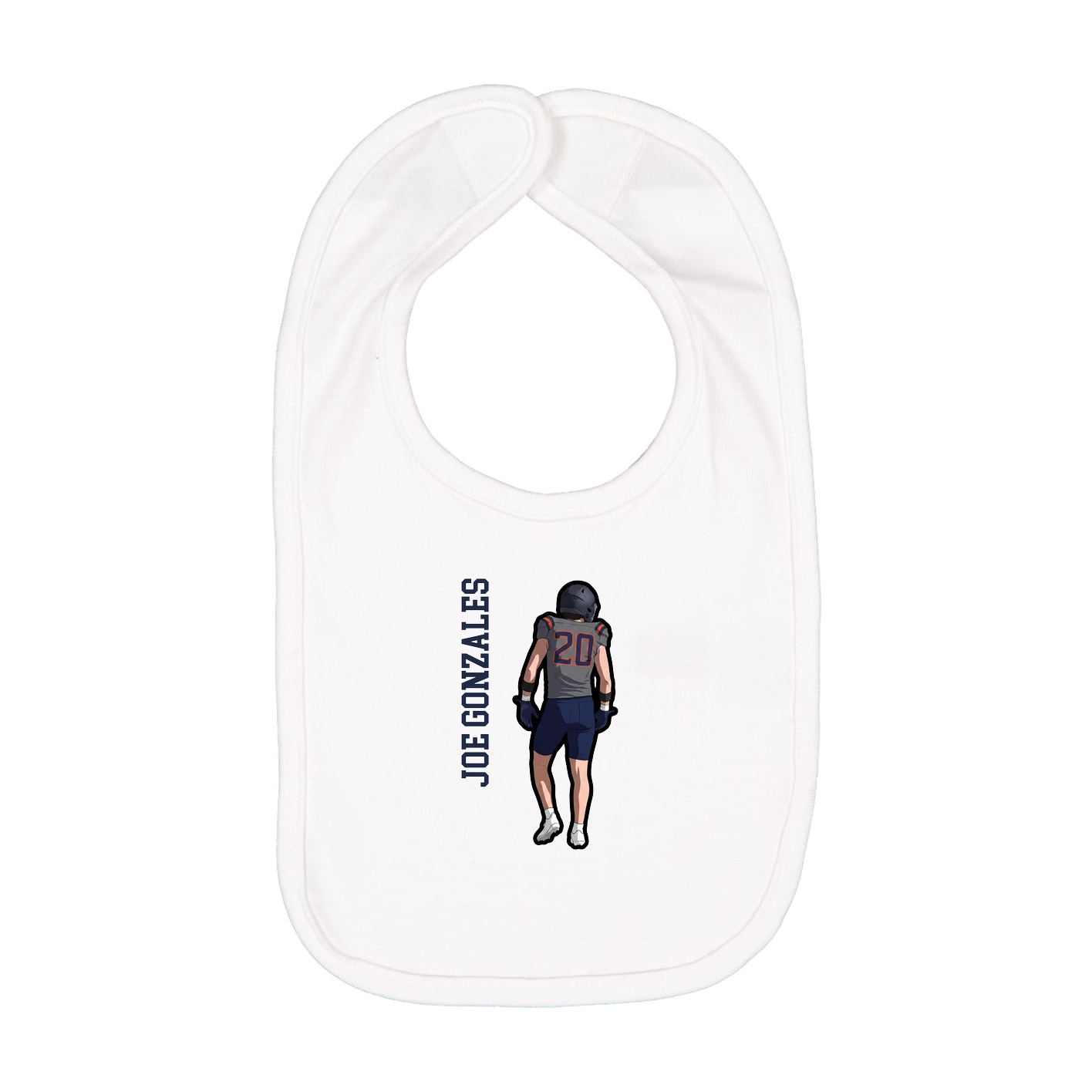 Infant Bib — Name Vertical in White