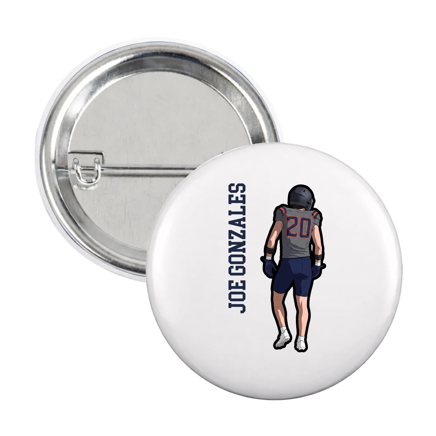 Game Day Button — Name Vertical in White