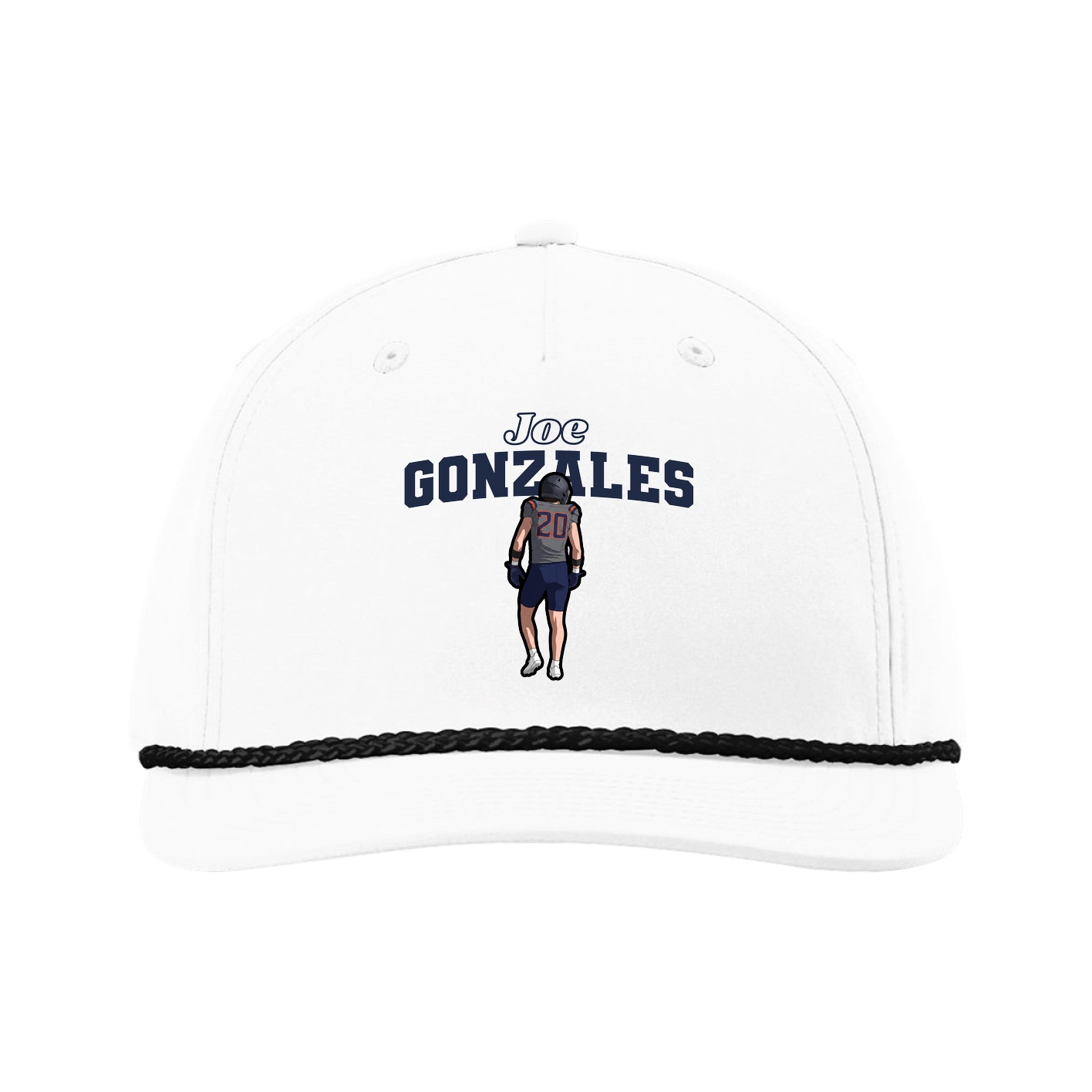 Five-Panel Classic Rope Cap — Name Arch in White